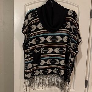 Double Zero Black and Gray Knit Poncho